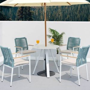 Trendiger nestbarer Outdoor-Armlehnenstuhl mit tintenfarbenem abnehmbarem Kissen und Aluminiumrahmen, 1 Stuhl, Schwarz