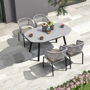 Stein-Patio-Esstisch in Grau, rostbeständig, Art-Deco-Stil, nur Tisch