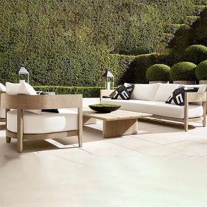 Holzmaserung Teak Loveseat, Platz für 2 Personen, UV-beständig, einfacher Stil, 1 Stück, mit Kissen, 68"L x 31"B x 24"H