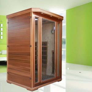 Variable Temperatur Auburn Holz MP3-Player kompatible Innensauna mit Boden und Bedienfeld für 2 Personen, Doppel