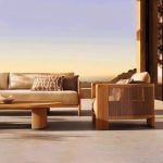 Holzfarbe Loveseat, wasserfestes Naturholz für 2, trendiger Stil mit Kissen, 1 Stück, Chaiselongue Sektionalsofa