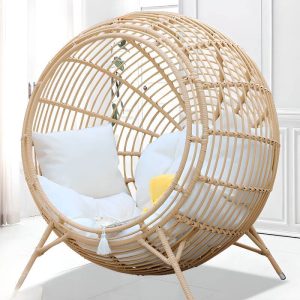 Simplistisches Sofa für 1 Person, 1 Stück, wasserdichter Rattanrahmen in Dunkelbraun mit Kissen