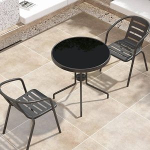 Rostbeständiges modernes Outdoor-Esstischset, Vitro 3-teilig Tinte mit Stuhl und Tisch, 23.6"L x 23.6"B x 27.6"H, Schreibtisch mit 2 Stühlen