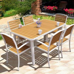 Caramel Rundes Ingenieurholz Outdoor-Esszimmerset mit wetterfestem Tisch und Stuhl, 5-teilig, Tisch & 4 Stühle