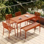 Metall-Gartentisch im zeitgenössischen Stil, wasserbeständig in rechteckiger/quadratischer Form - Nur Tisch 55.1"L x 27.6"B x 29.5"H Gelb