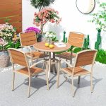 Runder Patio-Esstisch mit natürlicher Oberfläche aus Legierung im Art-Deco-Stil, 31.5"L x 31.5"B x 28.7"H, Nur Tisch