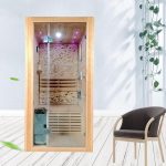 Gemütliche Carlyle Holz Sauna traditionell mit LED-Beleuchtung und Bluetooth - Quadrat 59"L x 47"B x 79"H 3 Personen