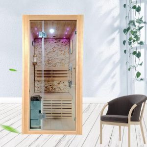 Gemütliche Carlyle Holz Sauna traditionell mit LED-Beleuchtung und Bluetooth - Quadrat 59"L x 47"B x 79"H 3 Personen