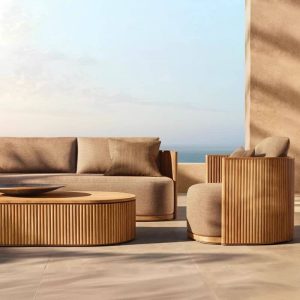 Zeitgenössisches Holzfarbe Loveseat, Naturholz, wasserbeständig für 2 Personen mit Kissen, 1 Stück, Loveseat