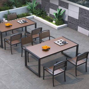 Terrassen-Esstisch in Kakaofarbenem Verbundholz, UV-beständiges rechteckiges Design, Art-Deco-Stil, 47,2"L x 23,6"B x 29,5"H, Nur Tisch