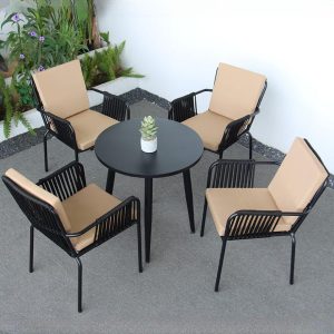 Polstergarnitur 5-teilig wetterfeste Tinte runde Outdoor-Essgruppe mit Stuhl & Tisch, 31.5"L x 31.5"B x 29.1"H, Tisch & 4 Stühle