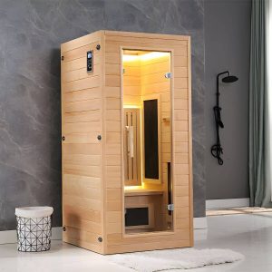 Luxuriöse 1-Personen-Holz-FAR-Infrarotsauna mit LED-Beleuchtung und Bluetooth - Beige Doppel