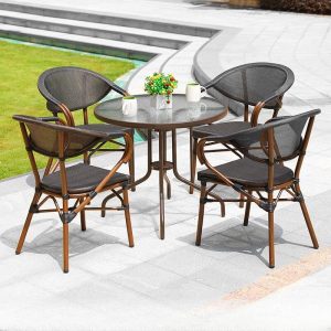 Outdoor-Esstisch mit Stoffbezug, klare runde Tischplatte, sonnengeschützt, 5-teiliges Set mit Stuhl & Tisch, Tisch & 4 Stühlen, Wasserwellenglas