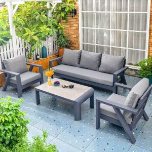 Minimalistisches Taubengraues Sofa für 3 Personen, wasserabweisend, abnehmbarer Kissenbezug, Schaumstofffüllung mit Kissen, 3-Sitzer Sofa