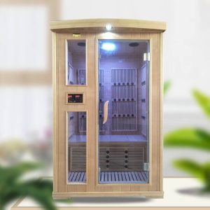3-Sitz-Rechteck-Holz-FAR-Infrarotsauna mit LED-Beleuchtung, Bluetooth und Sitzbank - 47"L x 39"B x 75"H