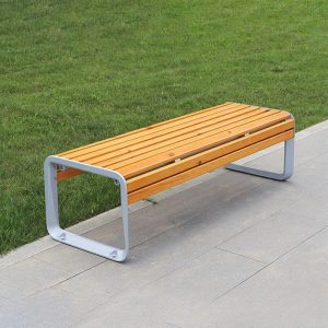 Moderne Outdoor-Bank mit Legierung, Rückenlehne und brauner Sitzfläche, Schwarz-Braun, 47"L x 24"B x 31"H