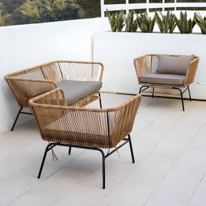 Stoff-3-Teile-Set Patio Mehrstuhlgruppe, 3-Teile-Set (2 Stühle & 1 Couchtisch)