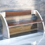 Moderne Outdoor-Bank mit brauner Holzoptik-Sitzfläche, geschwungener Armlehne und Rückenlehne, Braun, 59"L x 23"B x 31"H