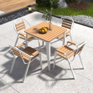 Langlebiger Quadratischer Hellbrauner Verbundholz Minimalistischer Terrassen-Esstisch, Weiß, 23,6"L x 23,6"B x 29,5"H, Nur Tisch