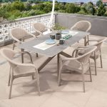 Modernes Wetterfestes Karamell-Legierungs-Außengarniturenset mit Stuhl und Tisch, 5-teilig, Braun, 59.1"L x 35.4"B x 29.5"H, Tisch & 4 Stühle