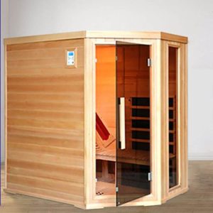 Rechteckige Holzsaunen für den Innenbereich mit LED-Beleuchtung und Bluetooth - Braun Doppelt