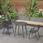 Outdoor-Esstischset mit Eisenrahmen, 3-teiliges Set, wetterfester Tintentisch, Stuhl und Tisch, moderner Stil, Schwarz, 23,6"L x 23,6"B x 27,6"H, Schreibtisch mit 2 Stühlen