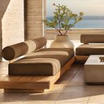 Einzelsitzsofa in mittlerem Holzton Teak Microfaser, für 1 Person, Liege ohne Armlehnen, 213cm L x 86cm B x 71cm H