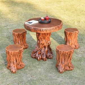 Vitreous Outdoor-Esstisch mit natürlicher Oberfläche, runder Tischplatte, Casual-Stil, 35,4"L x 35,4"B x 29,1"H, nur Tisch