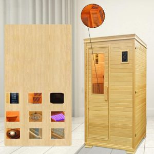 Luxus Holz FAR Infrarot-Sauna mit LED-Beleuchtung und Bluetooth - Natur 35"L x 35"B x 75"H