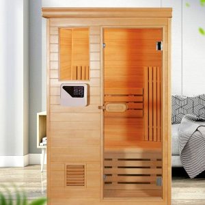 Luxus 1-Personen Braun Futch Familie Bluetooth-fähige Indoor FAR Infrarot-Sauna mit LED-Beleuchtung - Hemlock 83"L x 79"B x 79"H