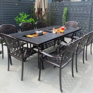 Kupfer Traditioneller Patio Armlehnenstuhl, Set von 4 Stühlen, Nestbar Aluminium Metall, Bronze