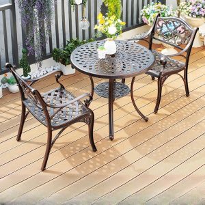 Schließfach Runder Aluminium Patio Esstisch in Taupe mit UV-beständigem Art Deco Stil, Nur Tisch