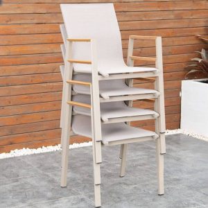 9-teilige Holzoptik-Patio-Esstischgarnitur, feuerfestes Rechteck mit Stühlen und Tisch, 87"L x 35"B x 31"H, Tisch & 8 Stühle