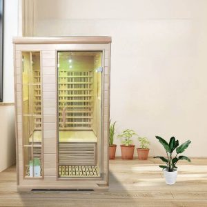 Braune Boden Indoor FAR Infrarot-Sauna mit Bedienfeld, Bank und Tür(en), MP3-Player kompatibel, 39,4"L x 39,4"B x 74,8"H