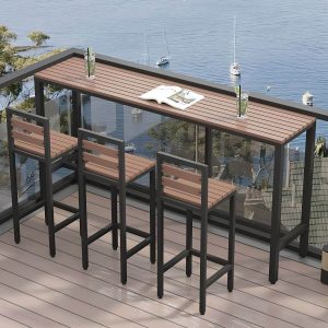 Industrieller Metall- und Holz-Bartisch im Rechteck - Schwarz 63"L x 15,7"B x 41,3"H Nur Tisch
