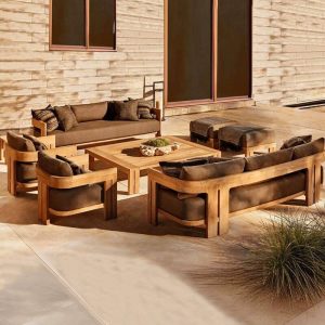 Einfaches Sofa mit braunem Rahmen, wasserdicht, Sitzgelegenheit für 1 Person, Kissen und 1 Stück, 1-Sitzer Sofa, Aluminium