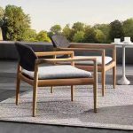 Holzfarbene Teakholz-Sofa, UV-beständig, für 1 Person, trendiger Stil mit Kissen, 1 Stück, Schwarz