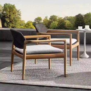Holzfarbene Teakholz-Sofa, UV-beständig, für 1 Person, trendiger Stil mit Kissen, 1 Stück, Schwarz