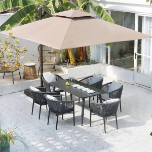 Rostbeständiges Outdoor-Es-Set mit Taubengrauem Bezug, 31,5"L x 31,5"B x 29,1"H, Tisch & 4 Stühle