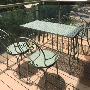 Französisches Landhaus Rechteckiger Metall-Gartentisch ohne Sonnenschirmloch, wasserdicht und langlebig - Nur Tisch Grün
