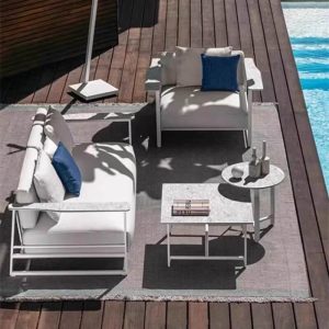 Einfaches Einsitzer Sofa, Kreide Kissen, beiger Rahmen, 100% Baumwolle, wasserabweisend, gepolsterte Rückenlehne, Stuhl inklusive, Sofa, Aluminium