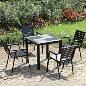 Einfacher schwarzer nestbarer Aluminium Metall Garten Armlehnenstuhl - 1 Stuhl, Schwarz