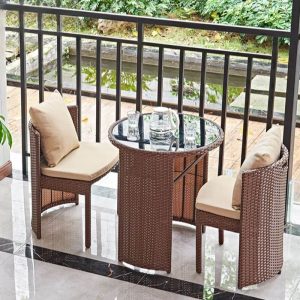 Klares minimalistisches Metall-Patio-Esstischset mit wetterfestem Tisch und Stuhl, 3-teiliges Set, Schreibtisch mit 2 Stühlen