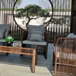 Zeitgenössisches Loveseat für 2 Personen mit schwarzem Rahmen, abnehmbarem Kissenbezug, Schaumstofffüllung, Kissen, UV-beständig, 2-Sitzer Sofa