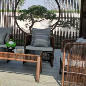 Zeitgenössisches Loveseat für 2 Personen mit schwarzem Rahmen, abnehmbarem Kissenbezug, Schaumstofffüllung, Kissen, UV-beständig, 2-Sitzer Sofa
