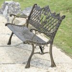 Antike Messing Moderne Picknickbank mit gebogenem Sitz und Legierungsmaterial, Bronze, 59"L x 17"B x 16"H