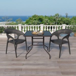 Rostbeständiges Außendining-Set mit Legierungsrahmen, quadratisches 3-teiliges Set, Tintentisch und Stuhl, Schreibtisch mit 2 Stühlen