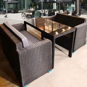 Leinenstoff-Patio-Sofagruppe mit klarem Tisch und dunkelblauem Kissen, 3-teiliges Set (2 Loveseats & Couchtisch)