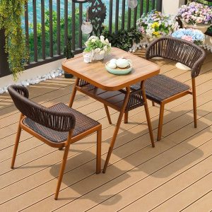 Schließfachlagerung Patio-Esstisch mit Karamellrahmen, quadratische Holzplatte, Art Deco Stil, Braun, nur Tisch