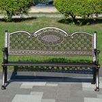 Bohemian Style Park Bench wasserdicht mit Metallrückenlehne und Armlehne - 59"L x 24"B x 34"H
